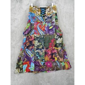 Silly Yeti Skirt Large Patchwork Floral Paisley Boho Pockets Maxi Lacing Cottage